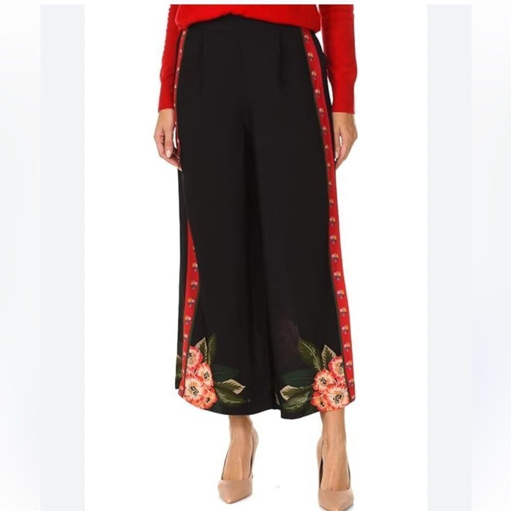 Desigual Black Wide Leg Pants with Red Floral Trim - Picture 11 of 11